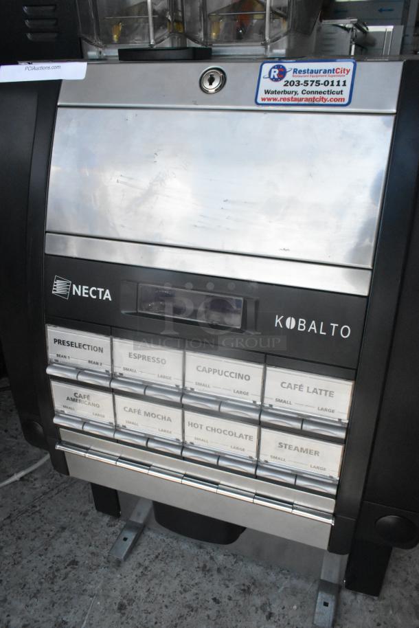 Necta Kolbalto metal commercial espresso/cappuccino machine, countertop model, 208/250V, 1 phase, stainless steel finish.