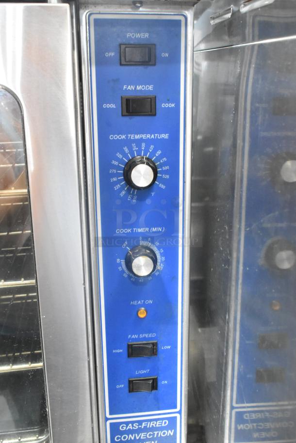 Cook Rite ATCO-513NB convection oven control panel with power, fan mode, temperature, and timer settings. Stainless steel.