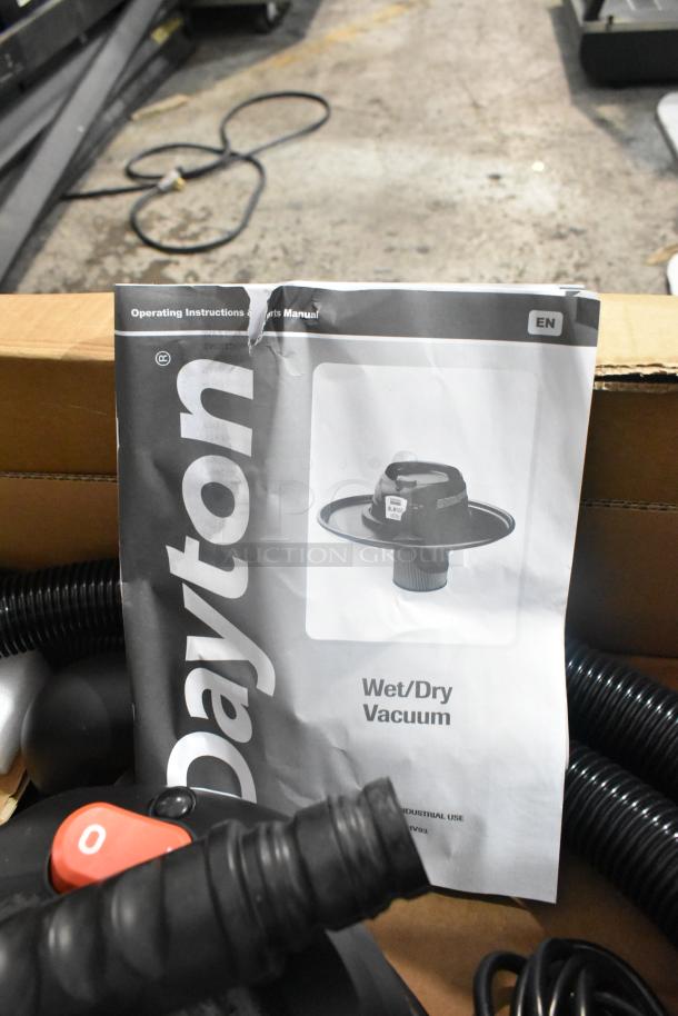 Dayton 61HV93 Drum Head, 120V, 1 Phase, shown with manual in original packaging, new condition.