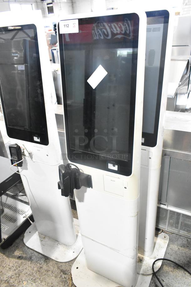 3 BIGPOS metal floor-style large POS systems, used condition, visible scuff marks, suitable for high-traffic areas.