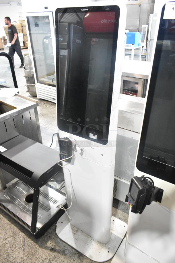 3 BIGPOS metal floor-style large POS systems, featuring sleek design and POSBANK labeling. Ideal for high-traffic areas.