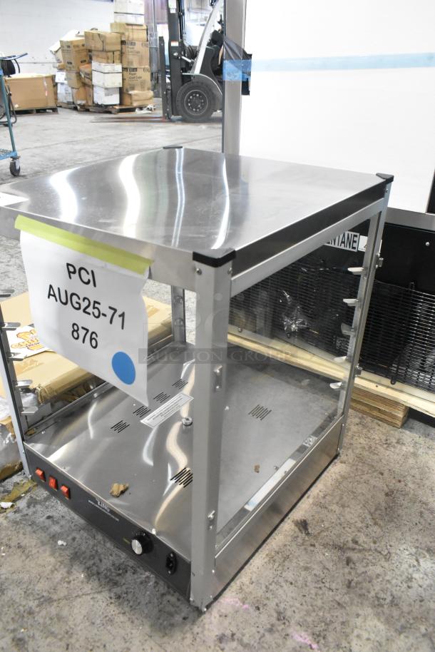 BRAND NEW 2024 Carnival King HPW-18D2S warmer, scratch and dent, 18" merchandiser, 120V, 1 phase, labels visible.