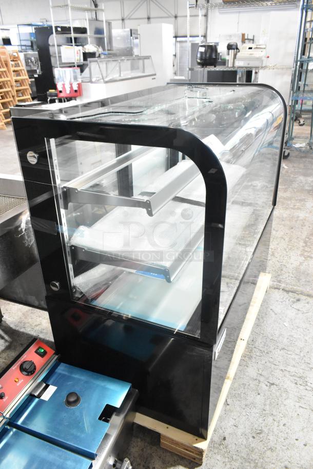 Avantco 19BC48HCB 48" black refrigerated bakery display case, metal, curved glass; brand new with broken glass. 115V, 1 phase.