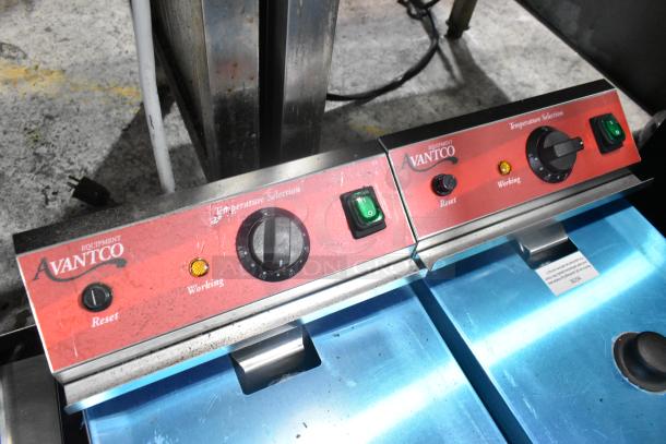 Brand new Avantco 177F202 stainless steel dual tank electric fryer with temperature control, scratch and dent condition.