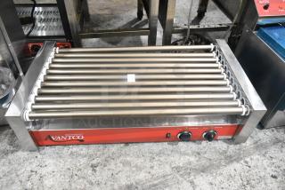 New 2024 Avantco 177RG1850NS hot dog roller grill with 11 non-stick rollers, stainless steel, 120V, 1 phase, light scratches.