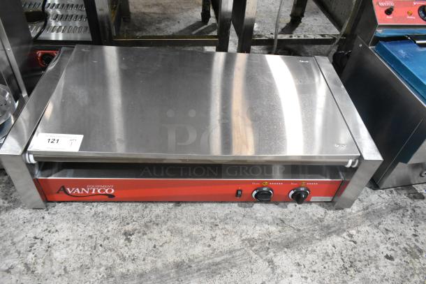 Brand new Avantco 177RG1850NS stainless steel hot dog roller grill with 11 non-stick rollers, 120V, scratch and dent condition.