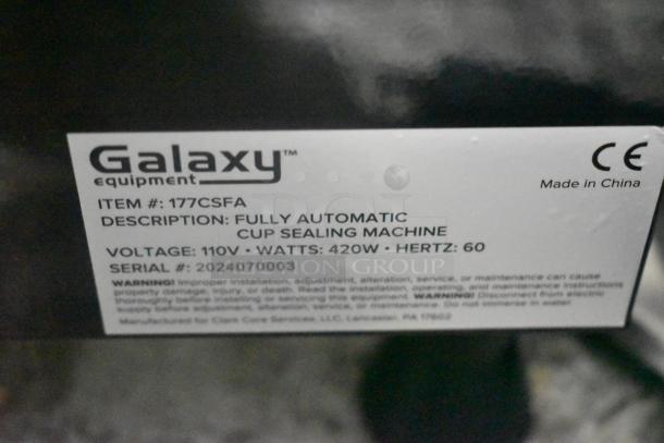 Brand new 2024 Galaxy 177CSFA cup sealing machine, 110V, scratches and dents, serial #2024070003, made in China.