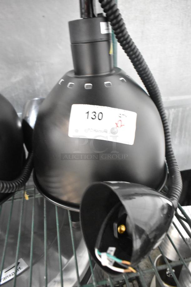 ServIt 423HLR85BK retractable cord ceiling mount heat lamp, black dome shade, 120V, scratch and dent, item tag visible.