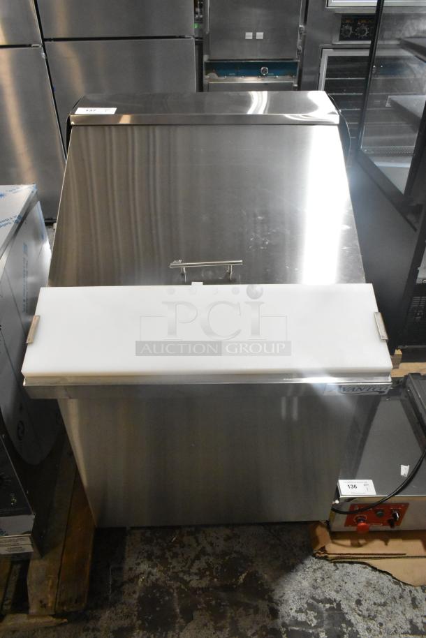 Brand new Avantco 178ZPT27MHC stainless steel 27" 1-door mega top refrigerated prep table. Includes commercial casters. 115V, 1 phase.