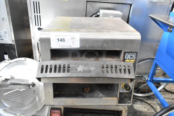 Star Holman QCS-1-350 stainless steel commercial countertop conveyor toaster oven, 120 volts, 1 phase, visible wear.