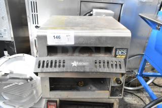Star Holman QCS-1-350 stainless steel commercial countertop conveyor toaster oven, 120 volts, 1 phase, visible wear.