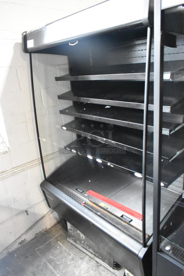 Master Bilt Black Open Air Merchandiser, 115V, 1 Phase, metal construction, multiple shelves, for grab-n-go items.