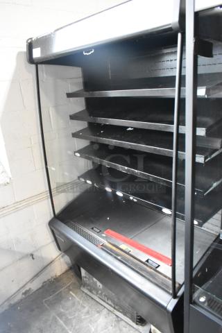 Master Bilt Black Open Air Merchandiser, 115V, 1 Phase, metal construction, multiple shelves, for grab-n-go items.