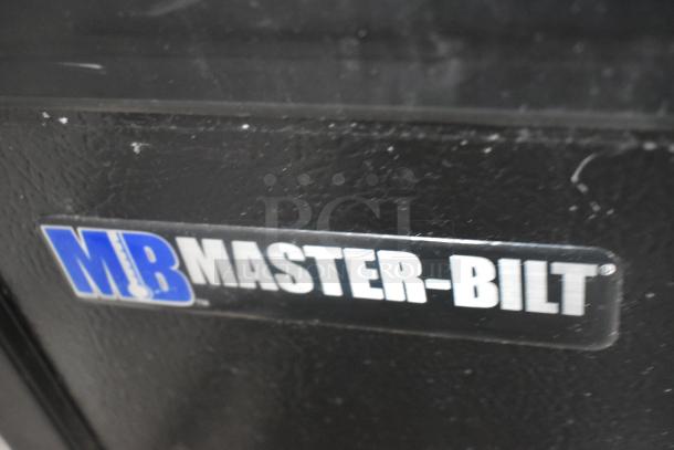 Master Bilt black metal open air grab n go merchandiser, 115 volts, 1 phase. Visible Master-Bilt branding.