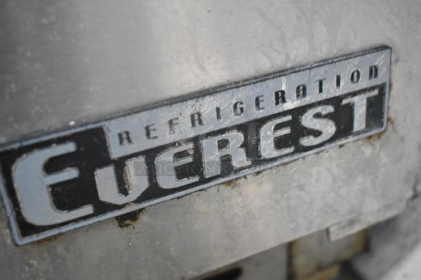 Everest EPBR2 stainless steel commercial sandwich salad prep table with mega top, Bain Marie, on casters. Visible logo.