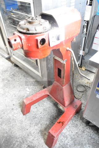 Hobart A-200 20 Quart Planetary Dough Mixer, metal, commercial floor style, used condition, visible wear on red base.
