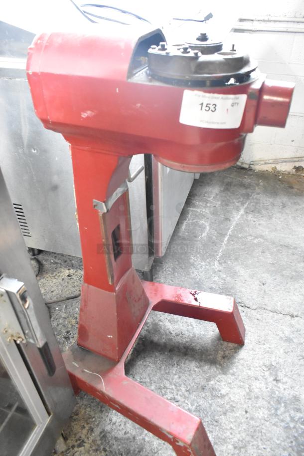 Hobart A-200 20 Quart Planetary Dough Mixer, red, commercial floor style. Visible wear, sticker indicates auction lot 153.