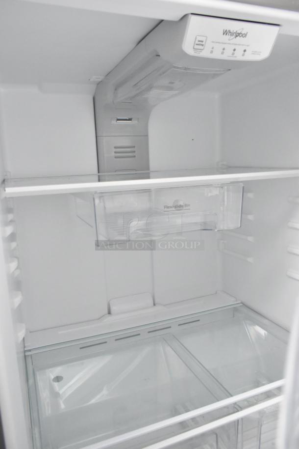 BRAND NEW 2025 Whirlpool WRT311FZDM05 Stainless Steel Commercial Cooler w/ Freezer, 115V, 1 Phase, interior view.