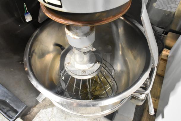 Centaur metal commercial planetary mixer with metal bowl and whisk attachment, 208V, 1 phase, floor style, used condition.