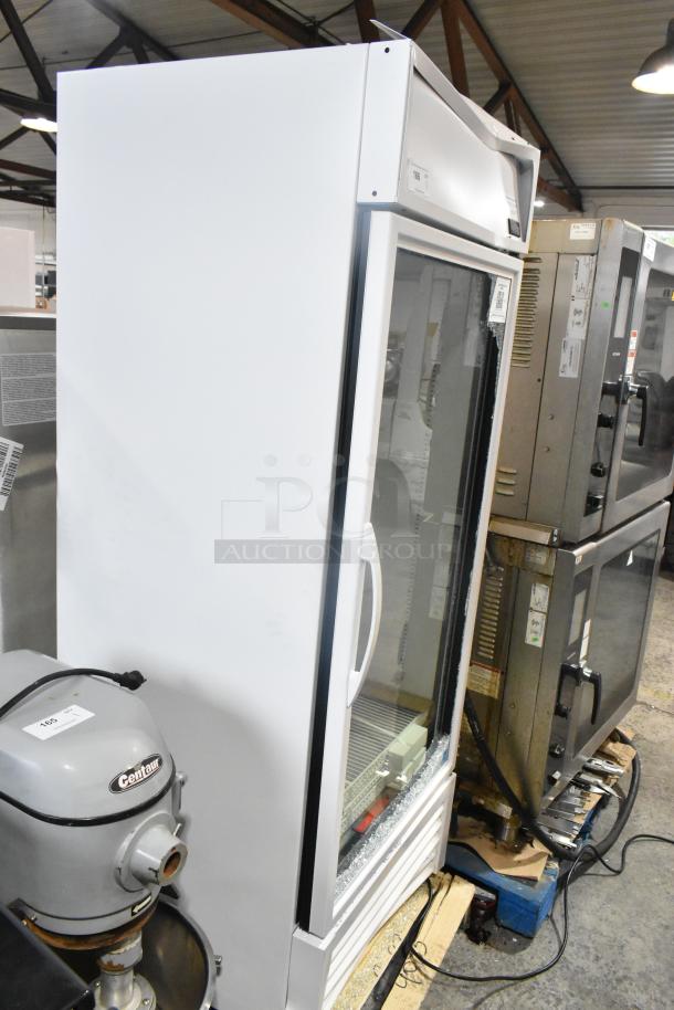 True TSCI-600R-G-PH commercial cooler, single door, metal, poly-coated racks, new with broken glass, 115V, 1 phase.