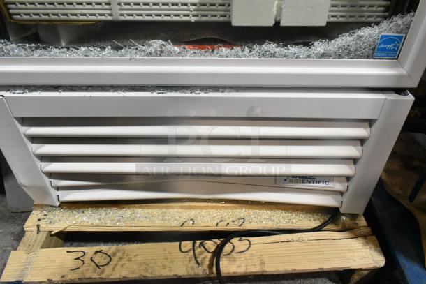 BRAND NEW 2025 True TSCI-600R-G-PH metal single door cooler merchandiser, broken glass visible, poly-coated racks, Energy Star certified.