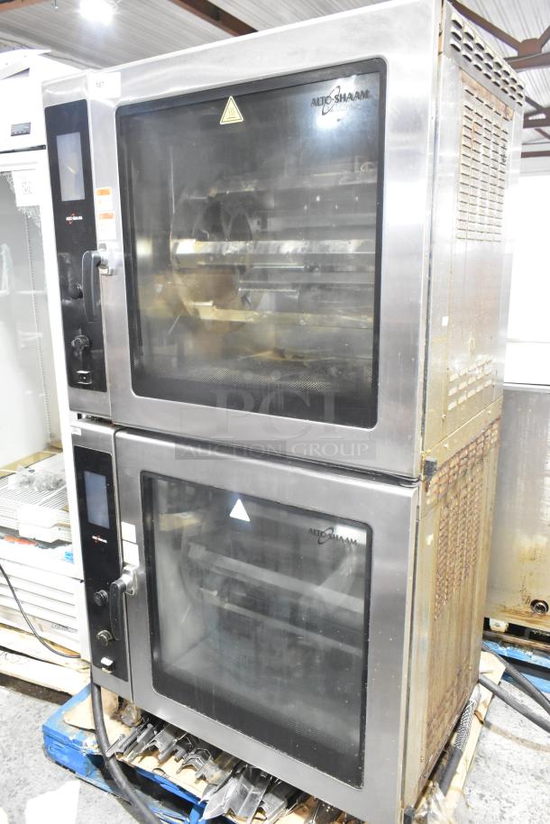 2 Alto Shaam AR-7T stainless steel rotisserie ovens, 7 spits, self-cleaning, 208V, 1 phase, used condition.