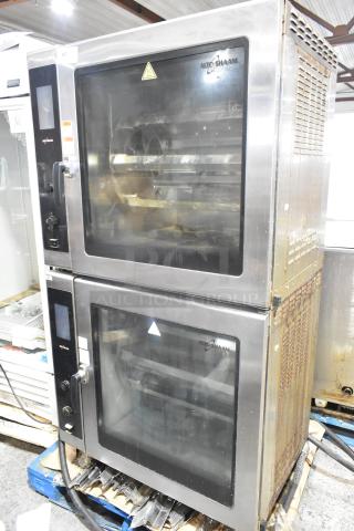 2 Alto Shaam AR-7T stainless steel rotisserie ovens, 7 spits, self-cleaning, 208V, 1 phase, used condition.
