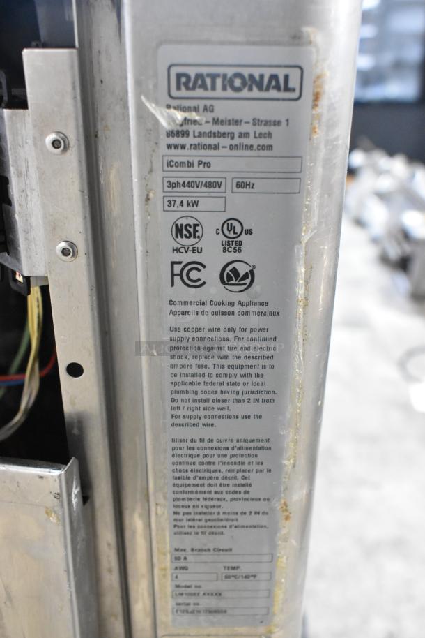 Rational LM100CE.AXXXX iCombi Pro stainless steel commercial convection oven label. Uses 440/480V, 1 phase.