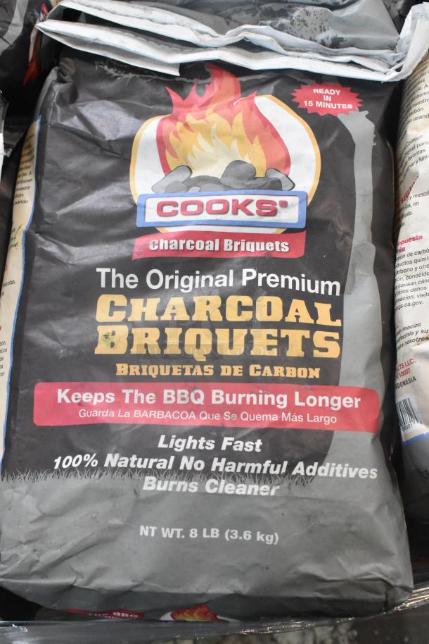Package of Cooks Charcoal Briquets, 8 lbs. "Keeps the BBQ Burning Longer," 100% natural, lights fast, burns cleaner.