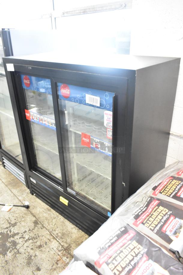 Imbera VRD41 metal commercial cooler, 2 glass doors, poly coated racks, 115V, 1-phase, excellent condition.