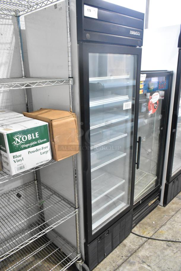 2019 Habco SE18 commercial cooler, single glass door, poly-coated racks, 115V, excellent condition.