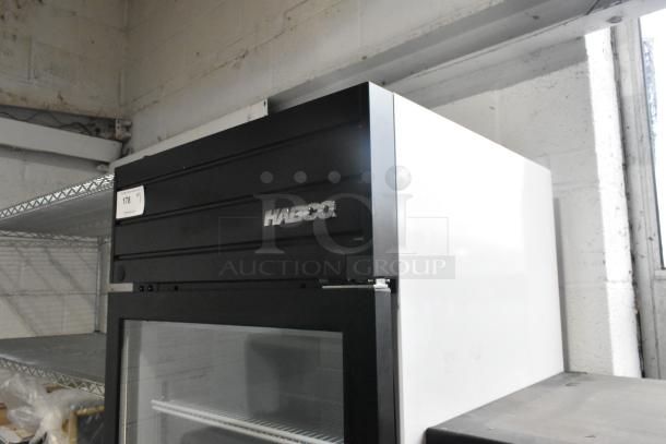 2019 Habco SE18 commercial cooler with single glass door and poly-coated racks; 115 volts, 1 phase, in good condition.