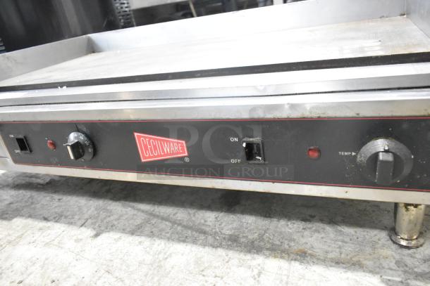 Cecilware EL-1636 stainless steel flat top griddle, electric, 240V, 1 phase, commercial use, visible on/off switches.