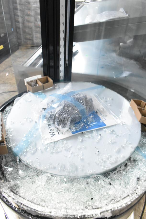 BRAND NEW Avantco 193BCR15HCB Black Circular Glass Display Case with glass damage. 115 Volts, 1 Phase.