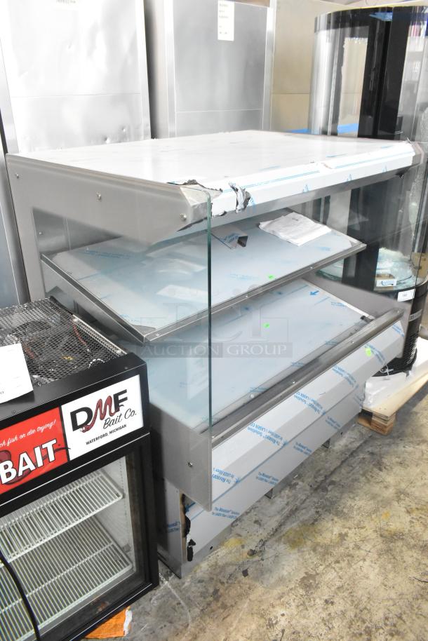 BKI HSS4-2TSQ stainless steel warming display case, 2-tier, brand new with scratch and dent, 230V, 1 phase, for merchandising.