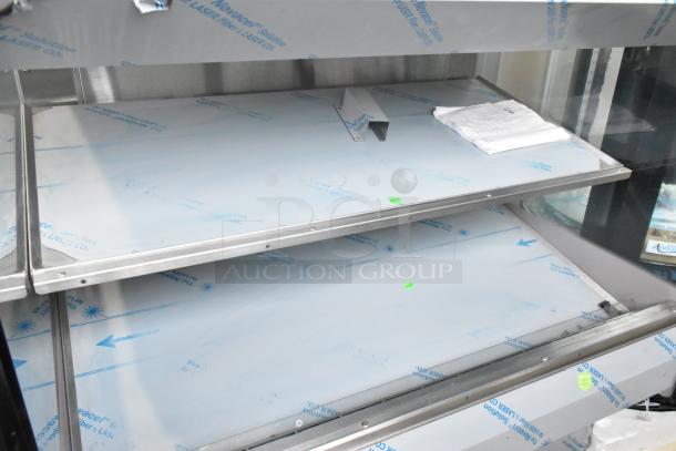 Brand new BKI HSS4-2TSQ stainless steel 2-tier warming display case, commercial floor style, 230V, scratch and dent condition.