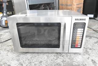 Brand new Solwave 180MW1000SS stainless steel commercial microwave, scratch and dent, with push button controls.