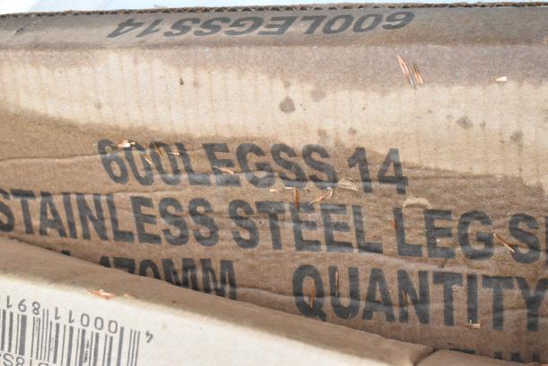 Cardboard box labeled "600LEGSS 14" containing a Regency 600S1181818L stainless steel sink with left side drain board.