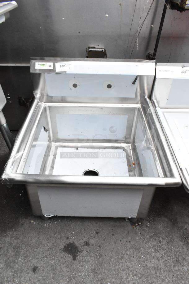 BRAND NEW SCRATCH AND DENT! Regency 600S12323 stainless steel single bay sink, no legs, visible minor wear.