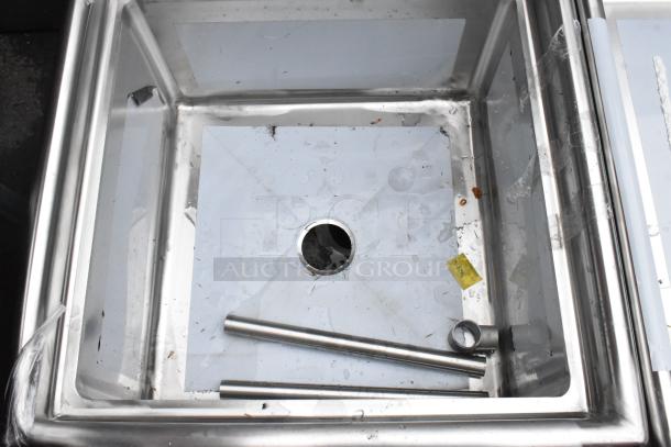 Regency 600S12323 single bay stainless steel sink, brand new with scratches and dents, no legs included.