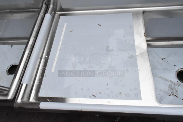 BRAND NEW SCRATCH AND DENT! Regency 600S1232324L stainless steel single bay sink with left side drain board, visible dents.