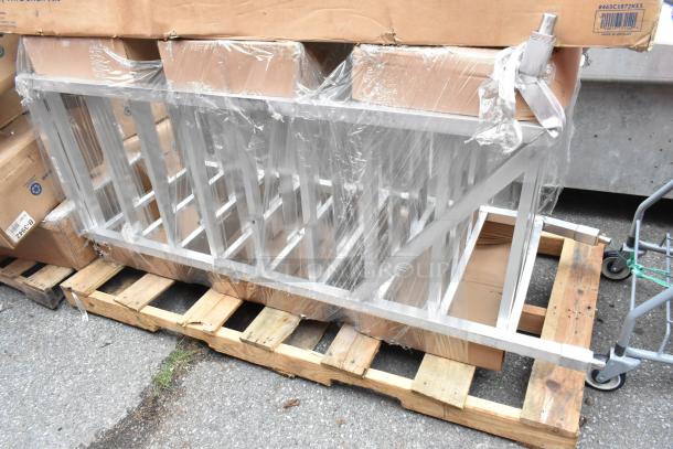 3 Brand New Items: Steelton 18"x72" Chrome 5-Shelf Kit, Regency 12"x60" Pot Rack, Regency CANRK162 Can Rack in packaging.