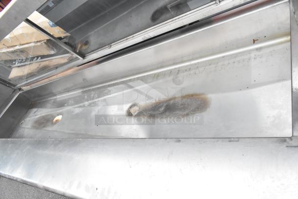 L&J CWS stainless steel commercial steam table with sneeze guard, natural gas powered, visible wear, includes under shelf.