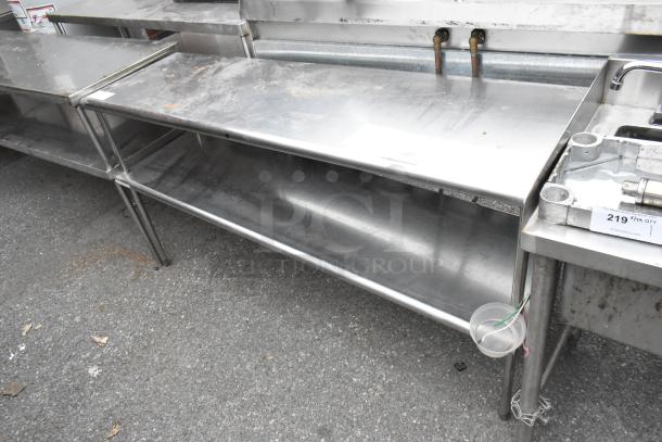 Stainless steel 2-tier overshelf with APW Wyott warming strip, 120V, 1 phase, used condition. Visible wear, sturdy build.