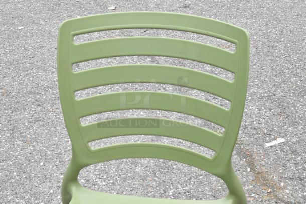 Green Tramontina Sofia dining chair with backrest slats. New, scratch and dent condition. Great bulk auction find.