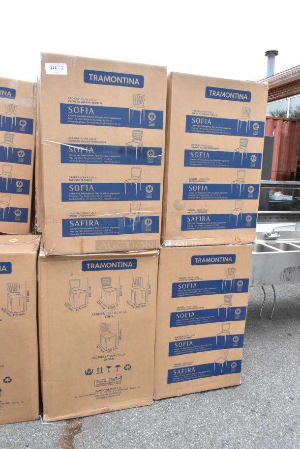 8 boxes of 4 Tramontina Sofia Dining Height Chairs, brand new, labeled scratch and dent.