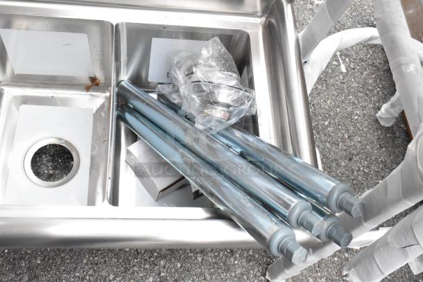 KoolMore SC101410-12L3 stainless steel 3 bay sink with left drain board, brand new, minor scratches and dents visible.