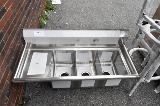 BRAND NEW KoolMore SC101410-12L3 stainless steel 3 bay sink, with left side drain board, scratch and dent condition.