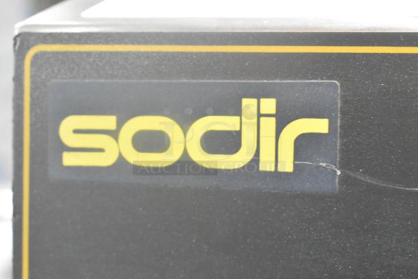 Sodir stainless steel commercial 2-door reach-in warming cabinet, 115V, 1 phase, features Sodir logo.