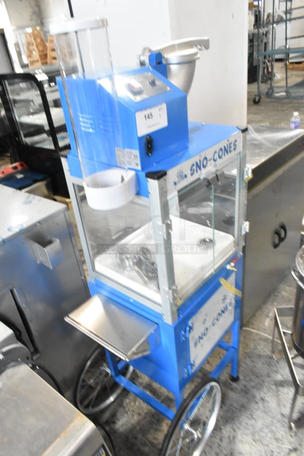 Brand new 2024 Carnival King 382SCM350R metal sno cone machine. Scratch and dent condition, 120V, 1 phase, with merchandiser.